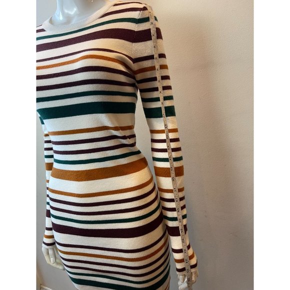 Forever 21 Womens Striped Sweater Dress Long Sleeve Crew Neck White Brown Size L - Picture 6 of 9
